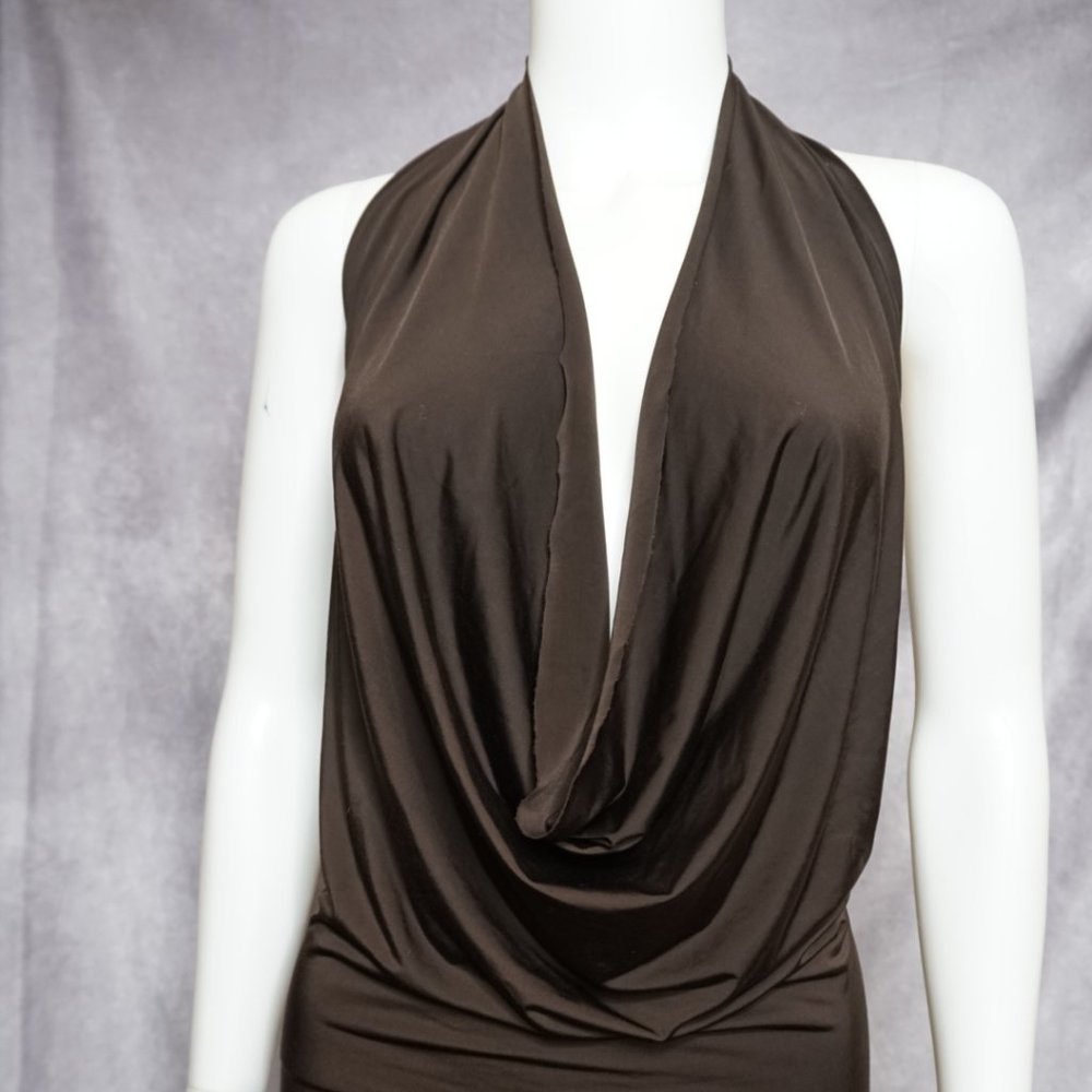 Boutique stretchy halter blouse in dark chocolate